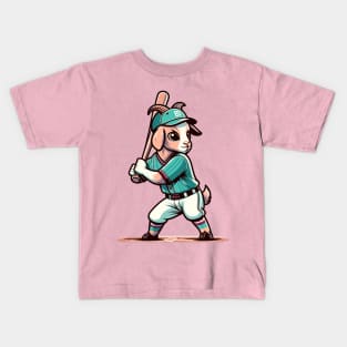 Vintage goat batter - Retro 1990s Cartoon Style Baseball Art Kids T-Shirt